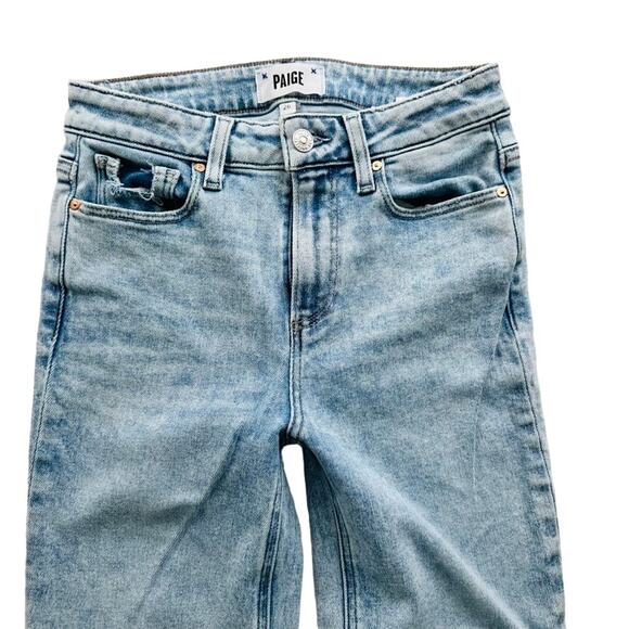 Paige Hoxton Slim Crop Jeans Size 26 Raw Hem Light Blue Wash 5 Pocket Mid-Rise - Picture 5 of 9